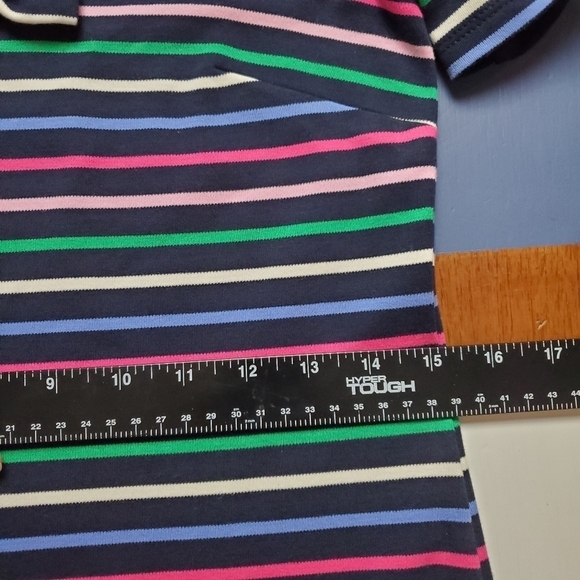Talbots dress Womens P XS Stripes Colorful Blue Bow Neck Stretchy Shift - Picture 7 of 13